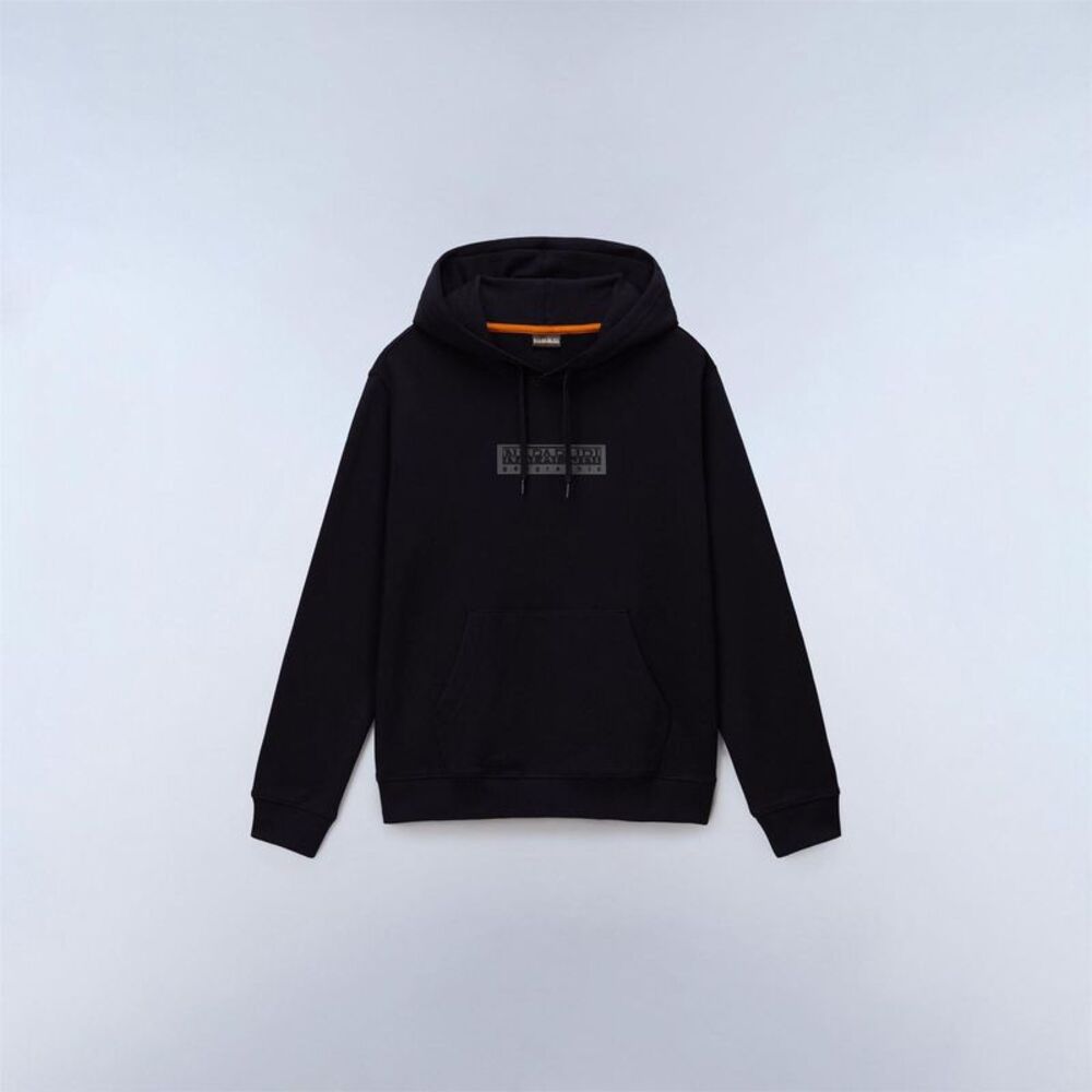 Napapijri Mens Box Logo Cotton Loose Fit Hoodie / Black/Gray